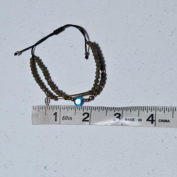Handcrafted Blue Evil Eye Leaf Charm Olive Beaded Bracelet Protection Spiritual - Picture 4 of 4